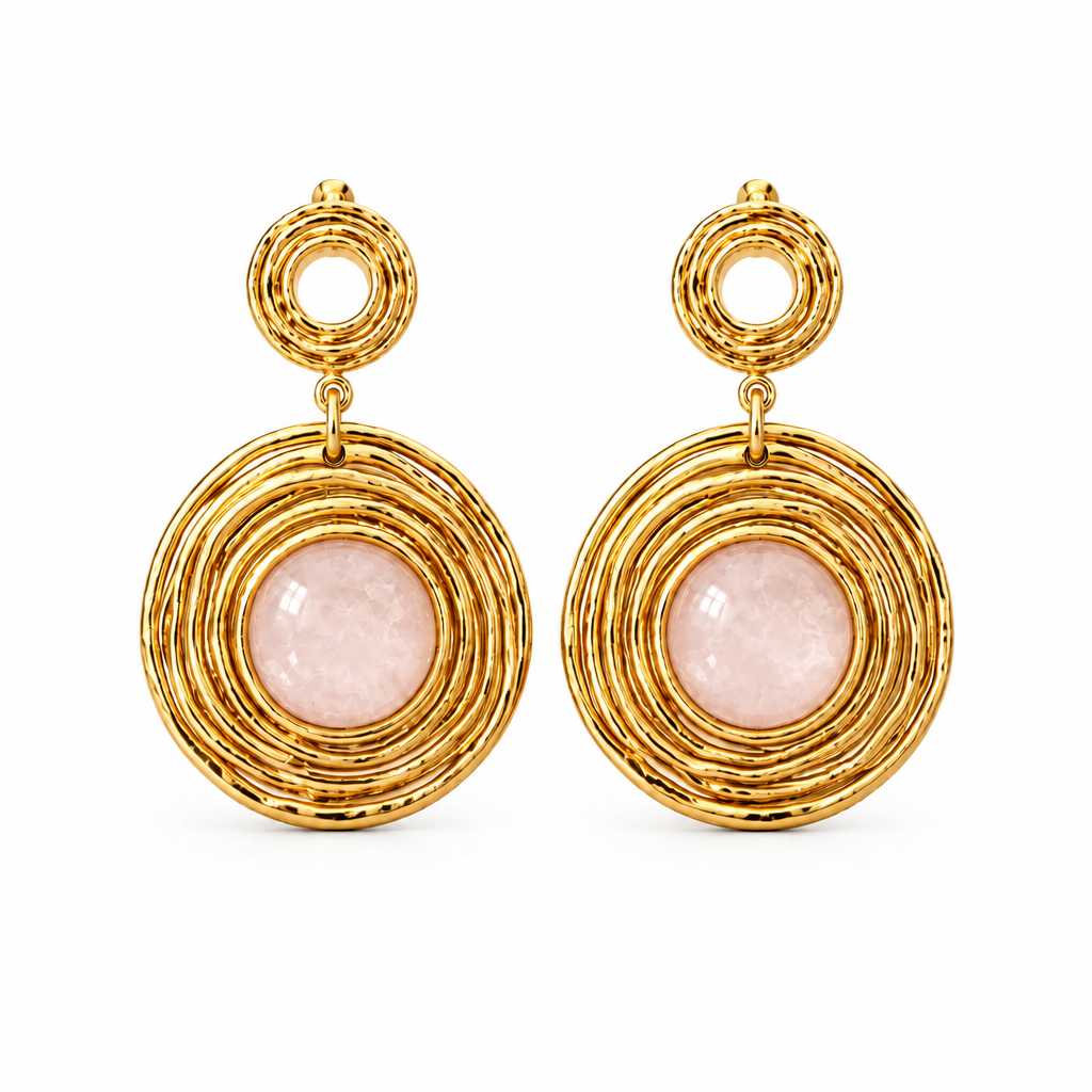Boucles d’Oreilles Dorées Acier Inoxydable & Perle Nacrée Rose Poudré