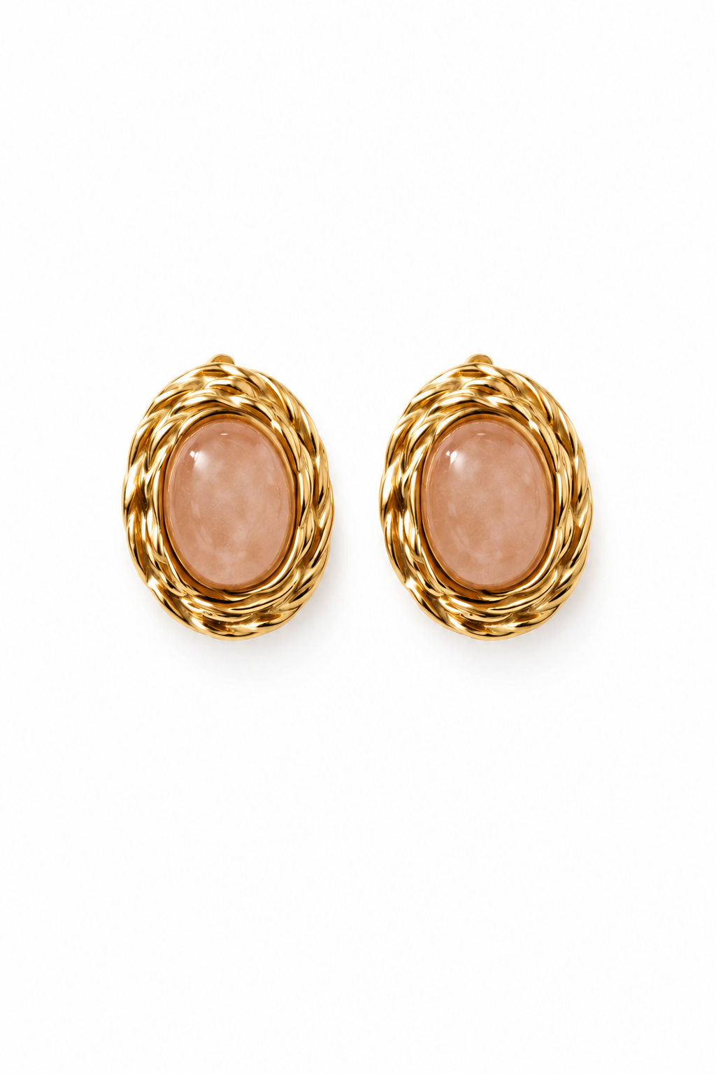 Boucles d’Oreilles Vintage Dorées – Acier Inoxydable & Perle Nacrée Rose Poudré