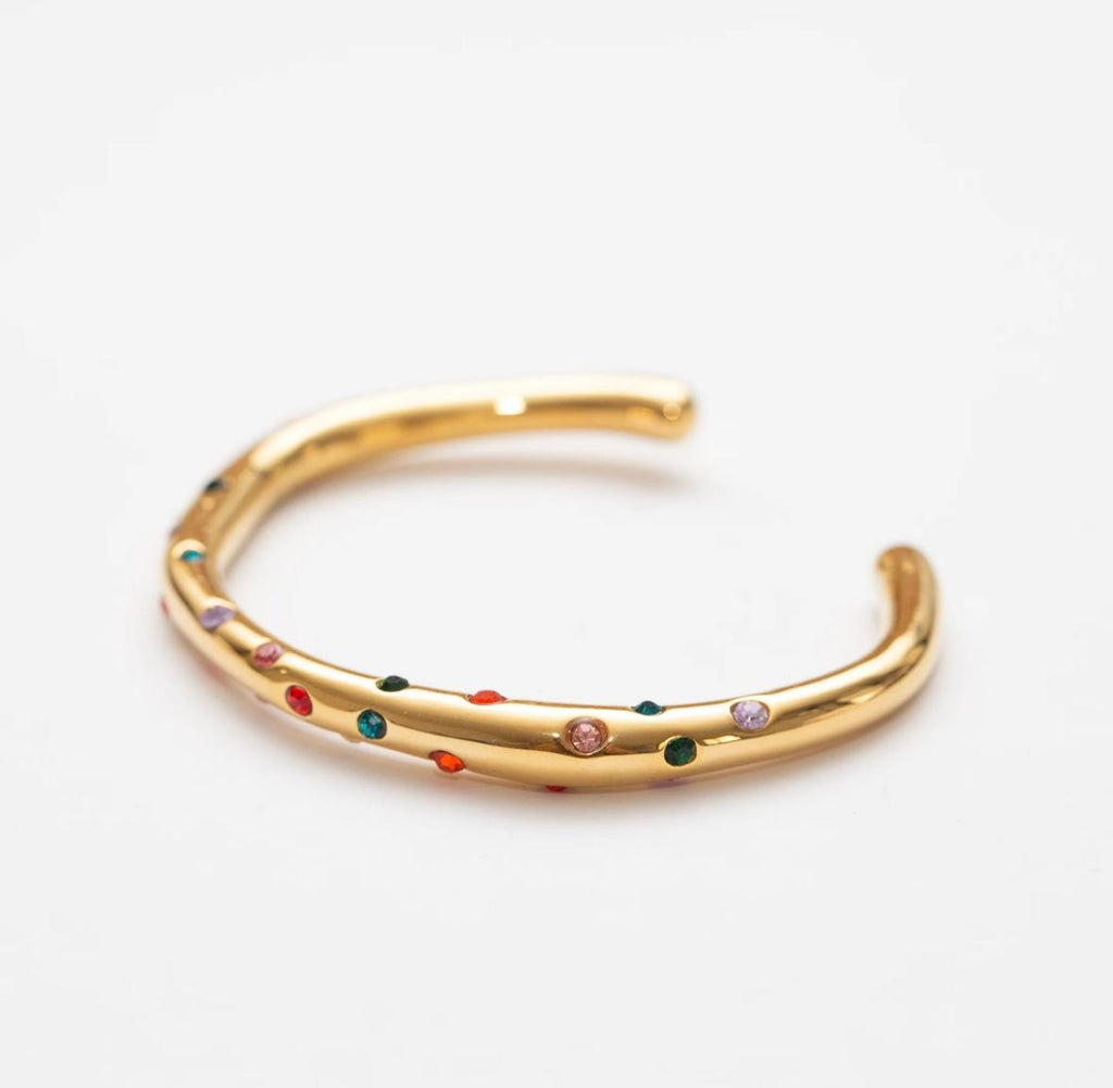 Bracelet Jonc Doré – Acier Inoxydable & Pierres Multicolores