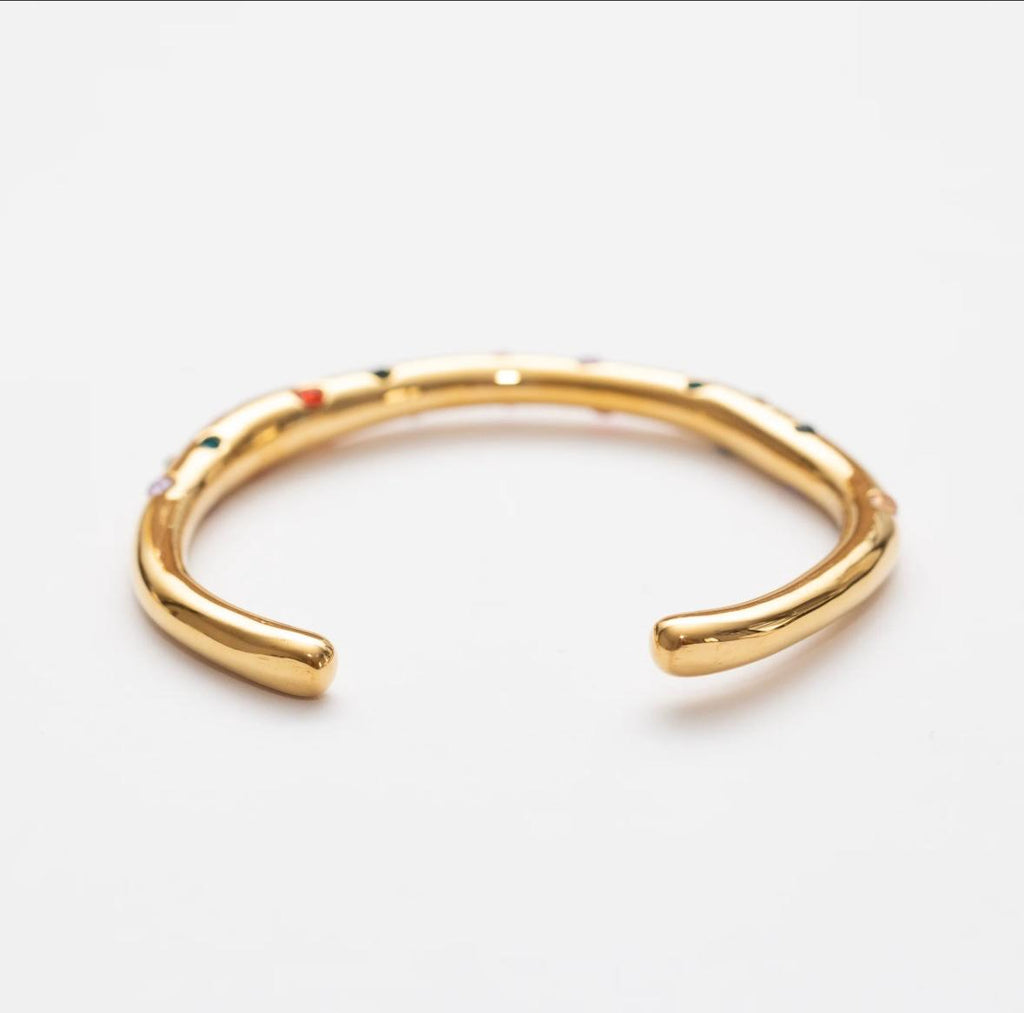 Bracelet Jonc Doré – Acier Inoxydable & Pierres Multicolores