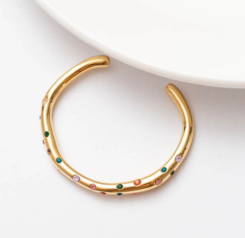 Bracelet Jonc Doré – Acier Inoxydable & Pierres Multicolores