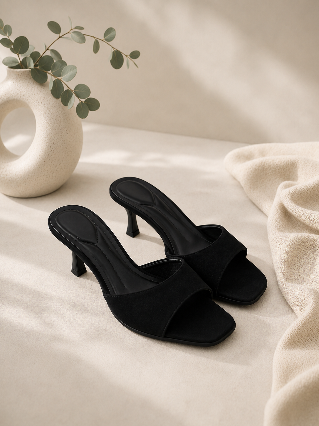 Mules à talon noir